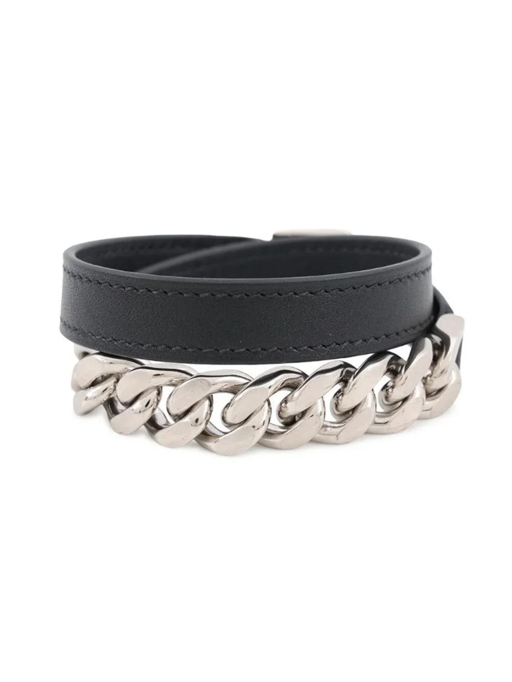 Hermes Bra Camden Black Silver Leather T4 Accessory Bracelet